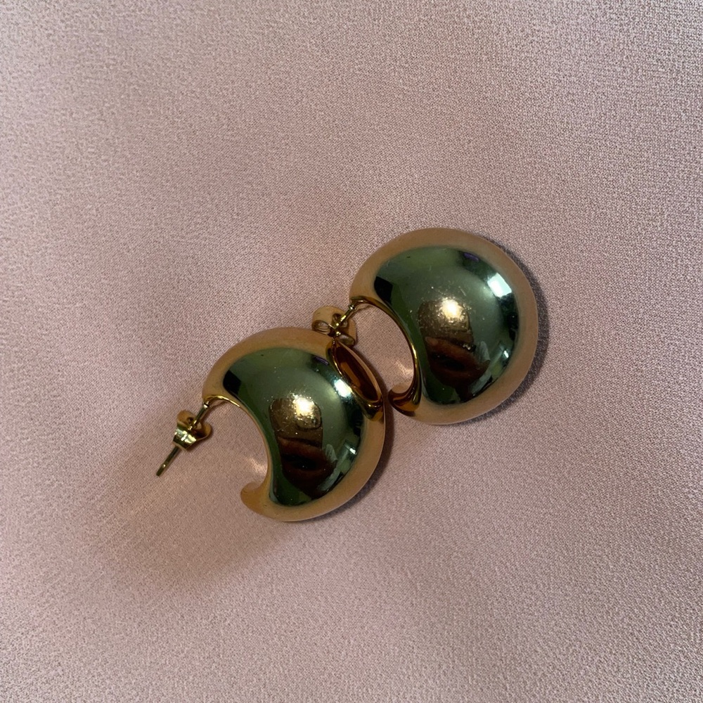 Gold Chunky Dome Hoop Earrings - Picture 7 of 10